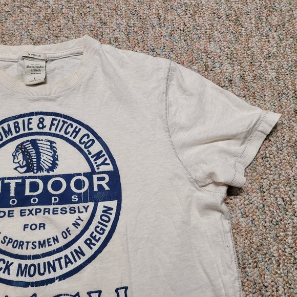 Abercrombie & Fitch Shirt Men Large White Muscle Native Chief Adirondack Outdoor - Picture 6 of 14